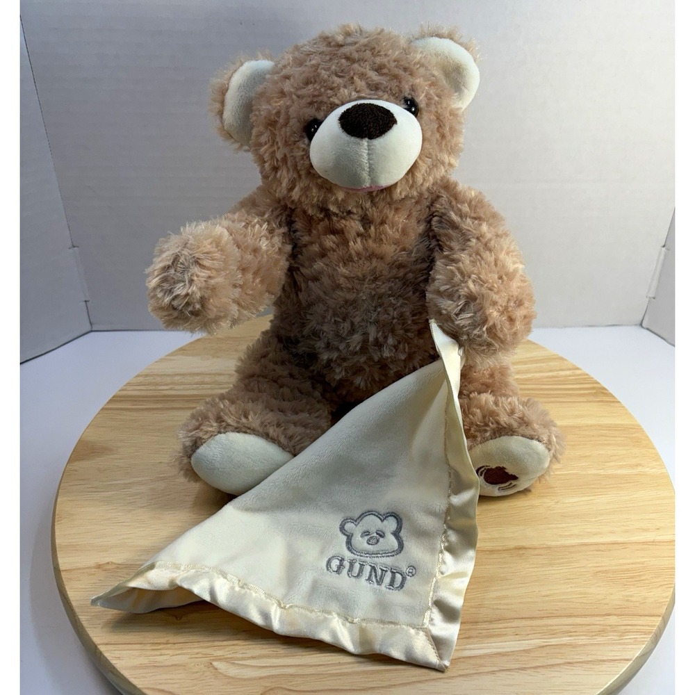 GUND Animated Peek-A-Boo Bear Interactive Plush Toy Brown Blanket 11.5in